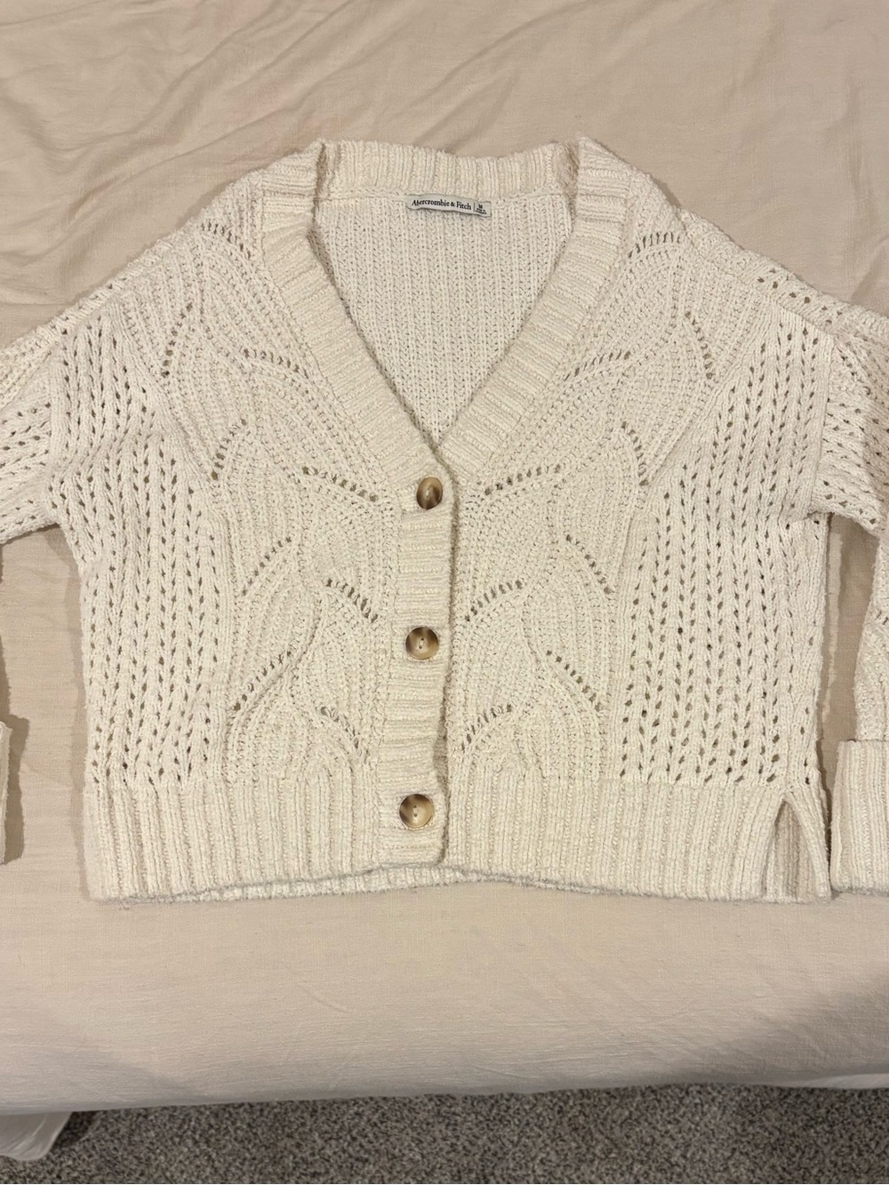 Abercrombie & Fitch Cream Cable Knit V-Neck Button Cardigan